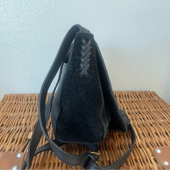 Lucky Brand Mini Saddle Bag Crossbody Black Suede Tassel Adjustable Leather Boho - Picture 5 of 14